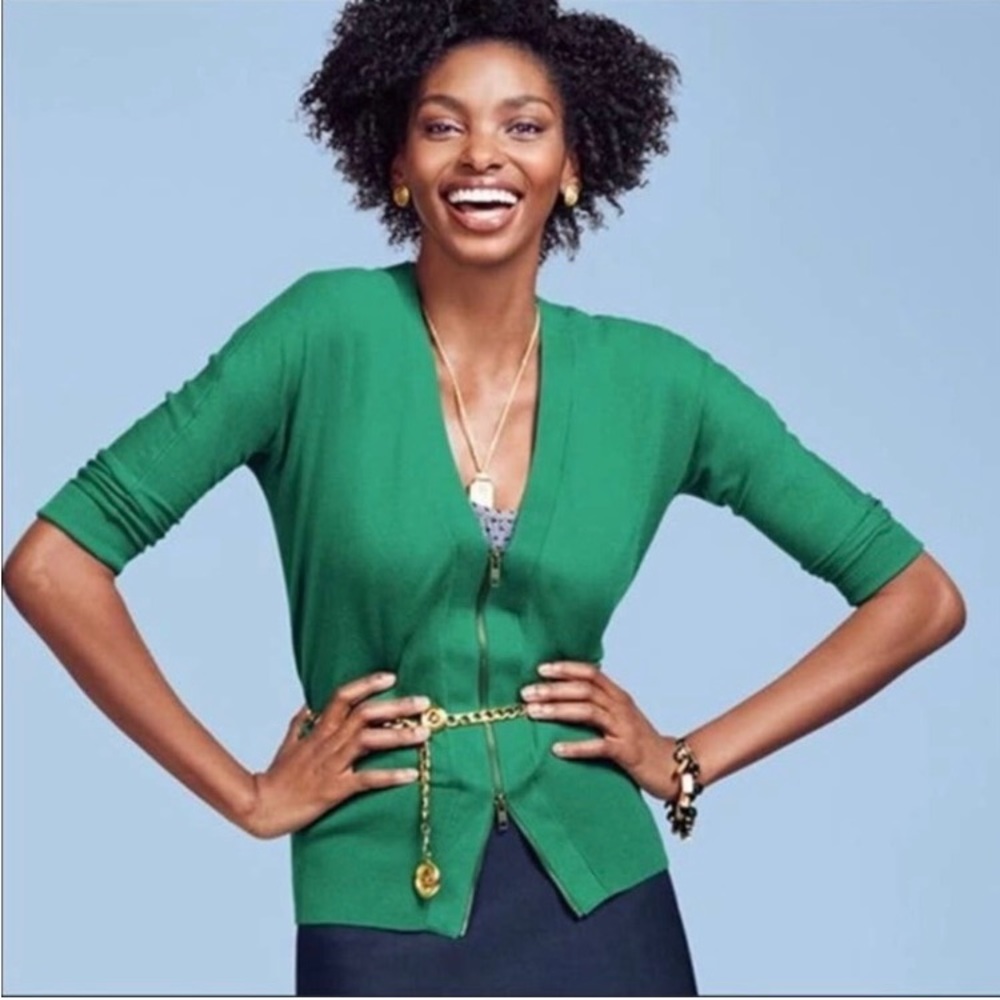 Cabi Banner Cardigan Sweater Palm Green Size Medium Zip Front V Neck